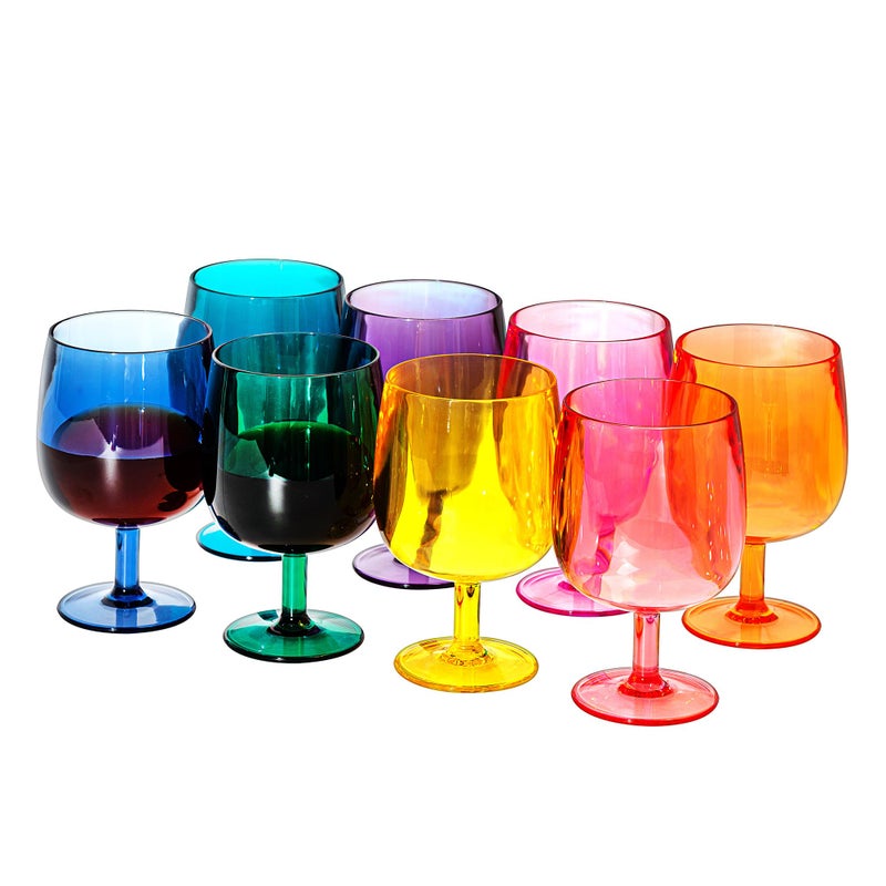 KXWARE Classic Acrylic AllPurpose Wine Glasses 12ounce Plastic Stem Wine Glasses set of 8 Multicolor
