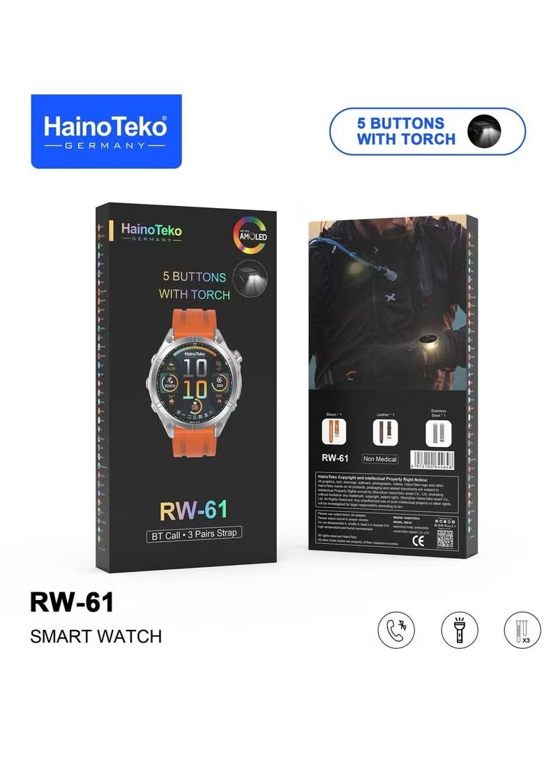 RW-61 Smartwatch with Fitness Tracking, Heart Rate & SpO₂ Monitoring, Multiple Sports Modes, Sleep Tracking, Smart Notifications for Calls & Messages, Lightweight Round AMOLED Display, Long Battery Life, Waterproof Design, Stylish Unisex Smartwatch for Daily Use and Active Lifestyles