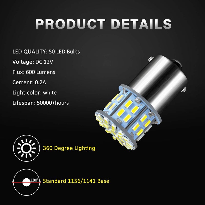 ACOHUIKE 1156 1141 1003 7506 BA15S LED Bulbs Super Bright 3014 50-SMD LED Replacement for 12 Volt RV Camper Trailer Boat Trunk Interior Lights (White, 20) - Image 3