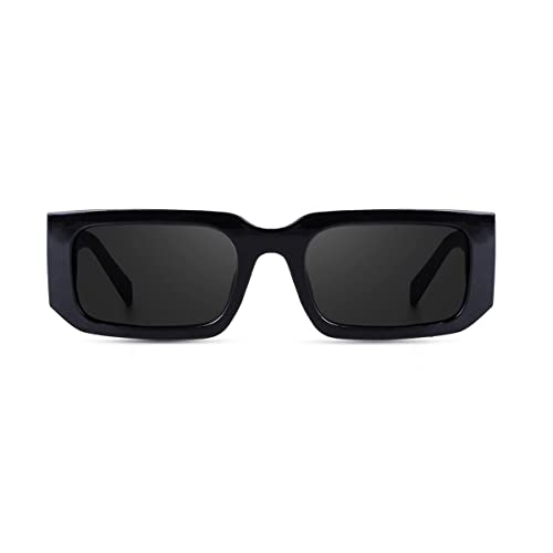 Creature Retro Vintage Geomatric Rectangular Black Unisex Sunglasses | Stylish Bold Fashion Eyeglass For Men & Women (BLACK) - Image 2