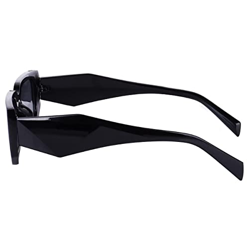 Creature Retro Vintage Geomatric Rectangular Black Unisex Sunglasses | Stylish Bold Fashion Eyeglass For Men & Women (BLACK) - Image 3