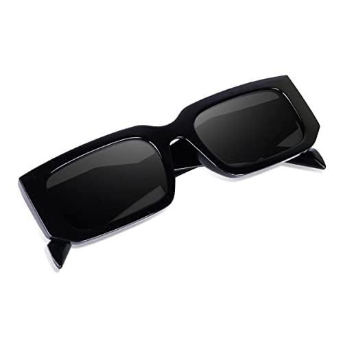 Creature Retro Vintage Geomatric Rectangular Black Unisex Sunglasses | Stylish Bold Fashion Eyeglass For Men & Women (BLACK) - Image 4
