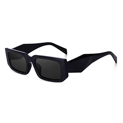 Creature Retro Vintage Geomatric Rectangular Black Unisex Sunglasses | Stylish Bold Fashion Eyeglass For Men & Women (BLACK) - Image 1