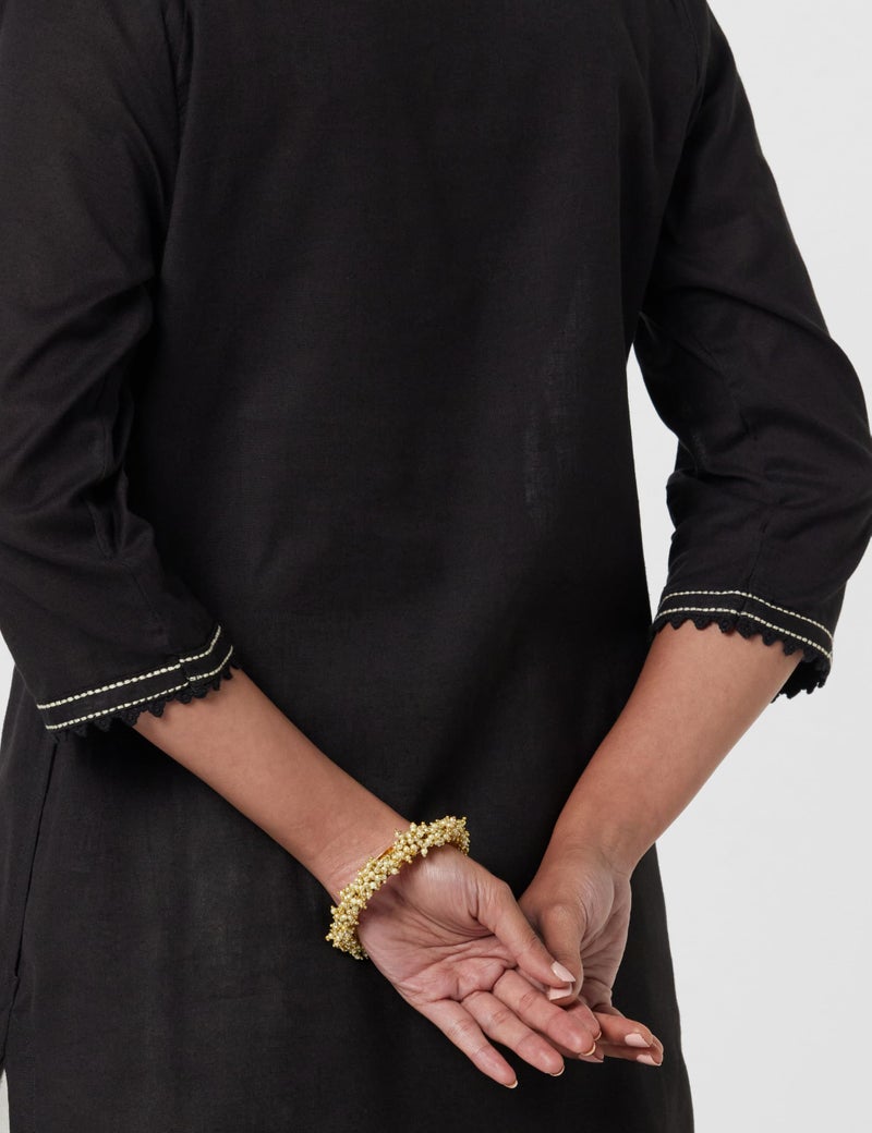 Biba Women's Black Cotton Blend Straight Kurta_36 - Image 5