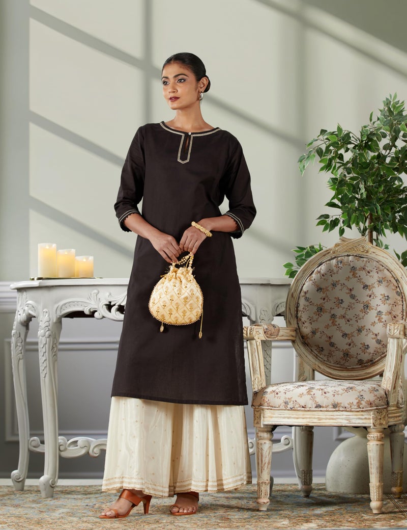 Biba Women's Black Cotton Blend Straight Kurta_36 - Image 2