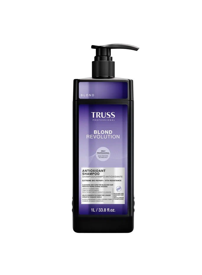شامبو TRUSS Blond Revolution | شامبو خالٍ من البارابين للنساء والرجال | علاج لحماية اللون للشعر الأشقر والمميز | شامبو العناية بالشعر للشعر الجاف وتعزيز اللمعان | 1000 مل/33.8 أونصة سائلة