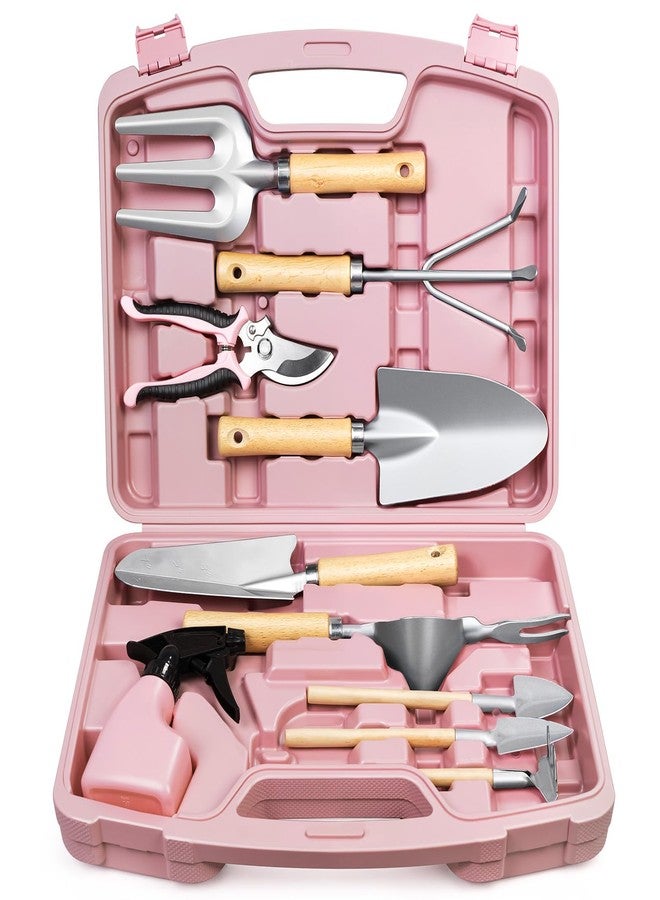 Grenebo 12 Pcs Gardening Tools Gift Set for Women, Tools with Sturdy Carrying Case, Modern Gardening Gifts for Women and Men (Pink and Silver) - Image 1