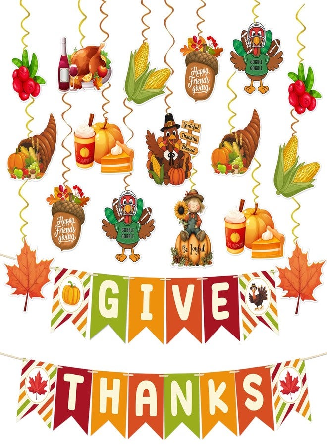 JUESMOS Thanksgiving Decorations 42pcs Gobble Give Thanks Banner Hanging Swirls for Home Decorations Indoor Thanks Giving Paper Banner Swirl for Living Room Office Classroom Fall Thanksgiving Decor - Image 1