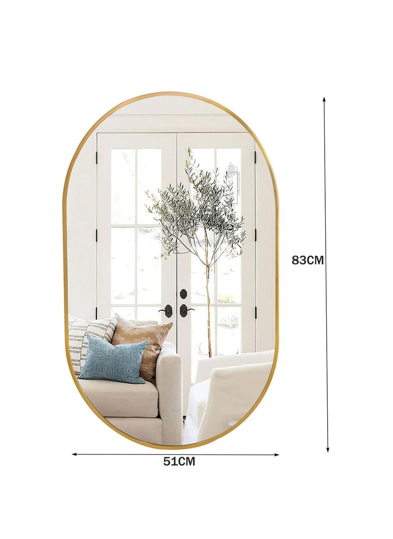 Generic Wall Mirror Vanity Mirror Bathroom Make Up Mirror Wall Mounted Glass Mirror with Metal Frame for Bedroom Living Room Aluminium Alloy Framed Round Corner Hanging Mirror for Home Decoration (Oval)  - Image 2