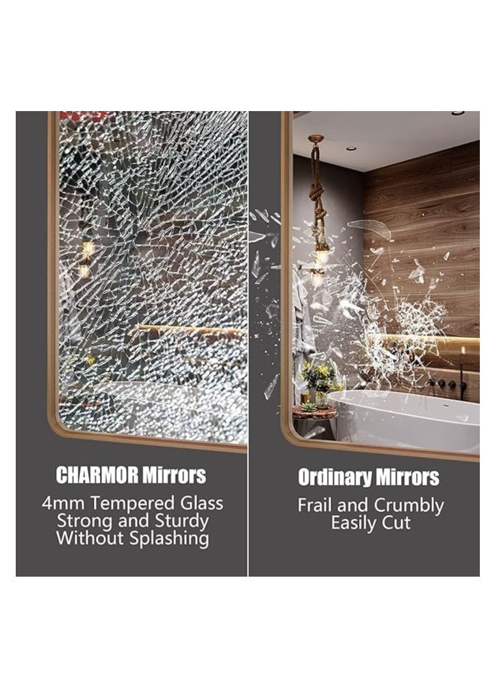 Generic Wall Mirror Vanity Mirror Bathroom Make Up Mirror Wall Mounted Glass Mirror with Metal Frame for Bedroom Living Room Aluminium Alloy Framed Round Corner Hanging Mirror for Home Decoration (Oval)  - Image 4
