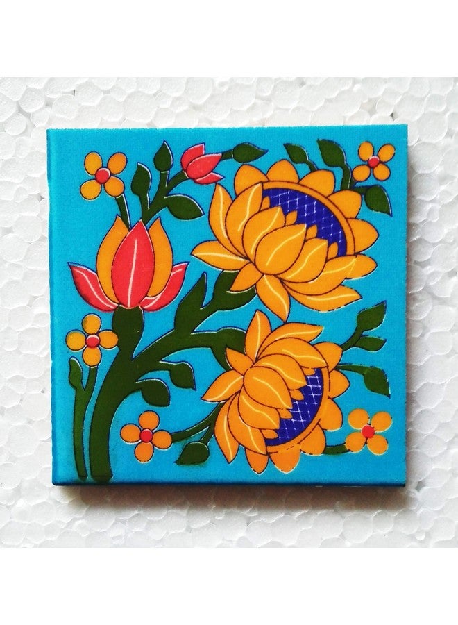 Shiv Kripa Blue Pottery Floral Decorative Flooring Wall Crafted Tabletop Interior Exterior Traditional 2 x 2 inch Tiles Pack of 20 Tiles (Sky Blue & Multi) - Image 5