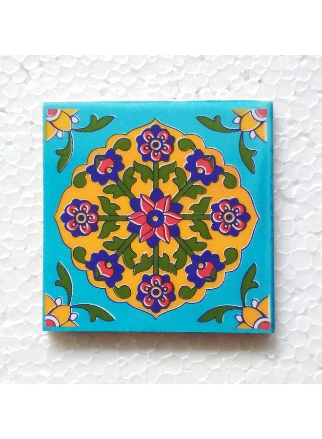Shiv Kripa Blue Pottery Floral Decorative Flooring Wall Crafted Tabletop Interior Exterior Traditional 2 x 2 inch Tiles Pack of 20 Tiles (Sky Blue & Multi) - Image 3