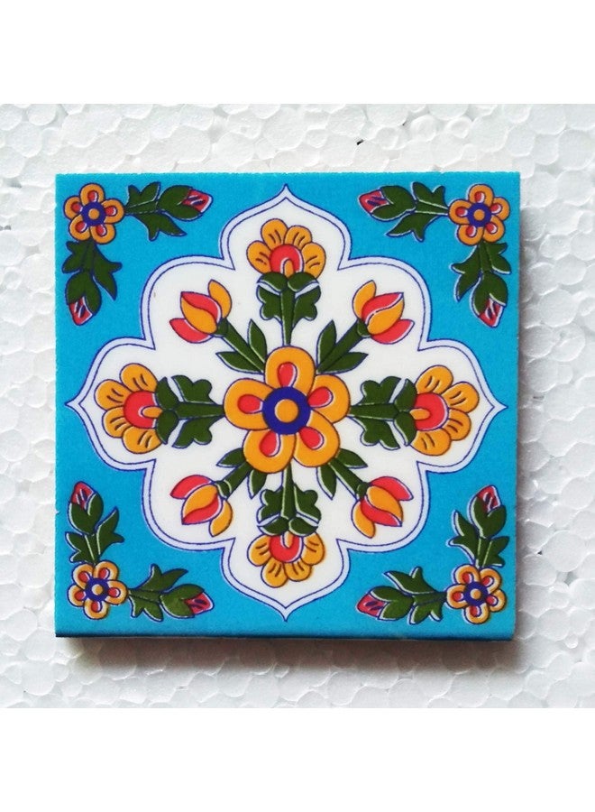 Shiv Kripa Blue Pottery Floral Decorative Flooring Wall Crafted Tabletop Interior Exterior Traditional 2 x 2 inch Tiles Pack of 20 Tiles (Sky Blue & Multi) - Image 4
