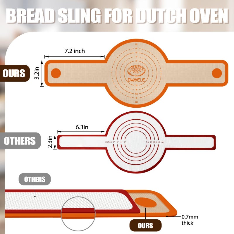 Dwavele Silicone Bread Sling for Dutch Oven, Non-Stick & Easy to Clean Bread Baking Mat Set, 2 Pcs Reusable Bread Sling with Long Handle to Transfer Sourdough - Image 3