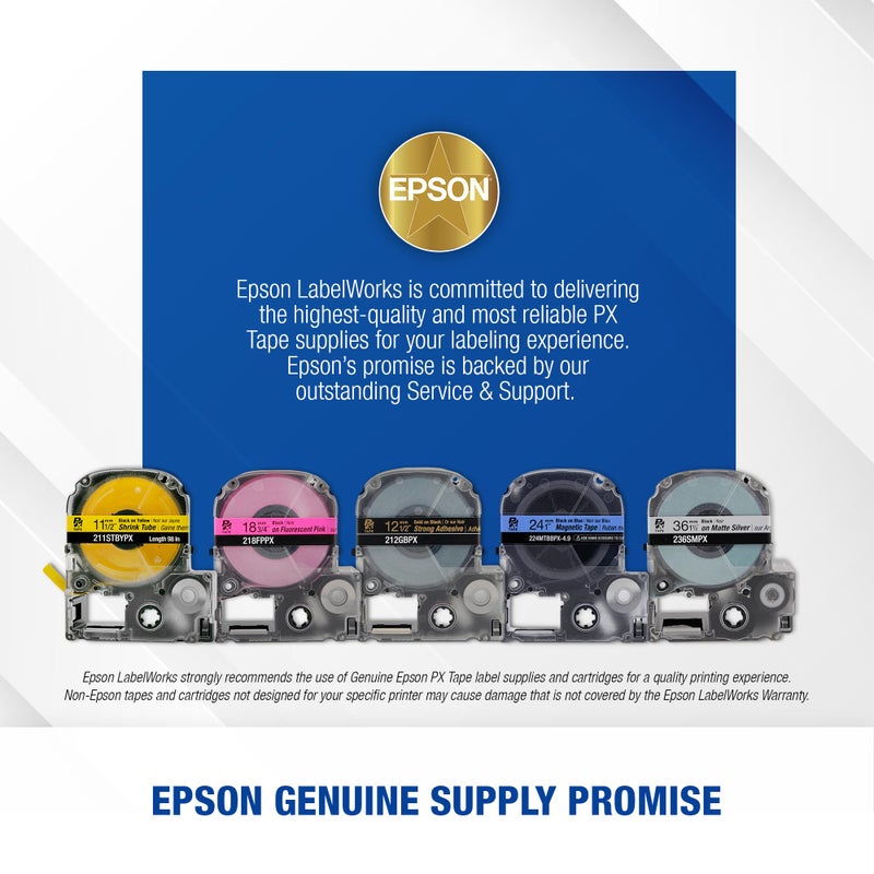 LABELWORKS Epson LABELWORKS 212VTBWPX Genuine Tape Cartridge - Black on White Flexible and Durable Vinyl Industrial Label Maker Tape - 1/2" (12MM) Wide, 22.9 ft - Image 2