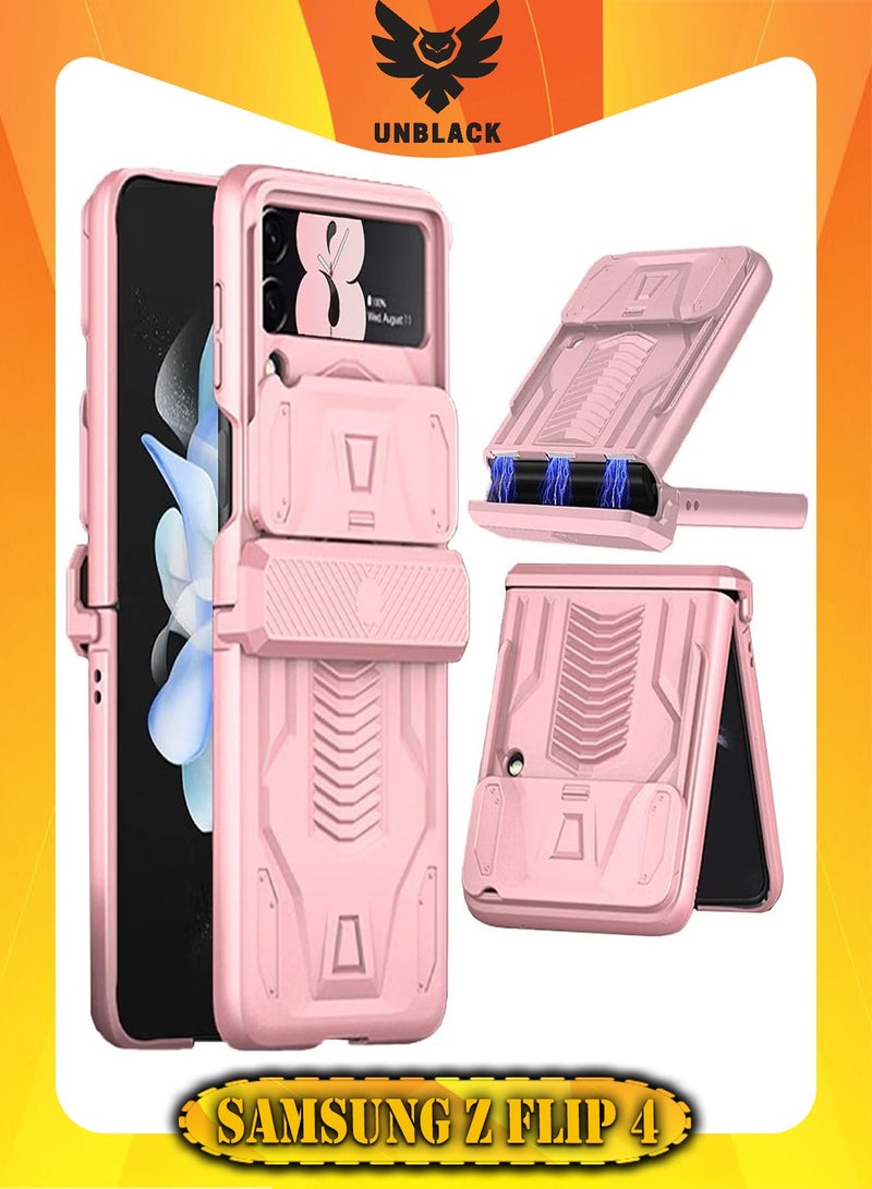 UNBLACK For Samsung Z Flip 4 Military Shape Design with Slide Lens - (Pink)