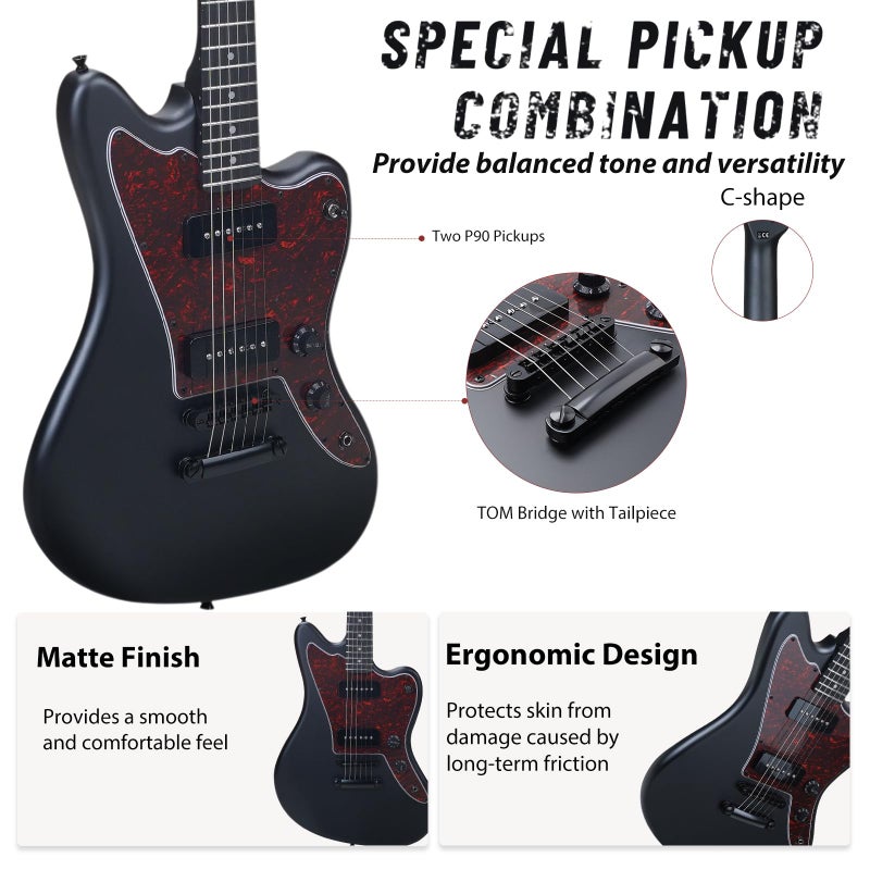 Tostar 39" Electric Guitar Kit with 10W Amp, P90 Pickup, Black Matte Finish, Tune-O-Matic Bridge, Solid Body Electric Guitar for Adults with Tuner, Capo, 4 Picks, Strap, Gig Bag, Christmas Gift - Image 2
