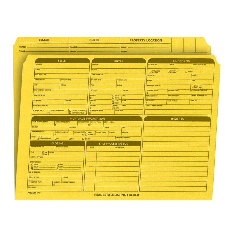 NextDayLabels Real Estate Listing Folder Right Panel List PrePrinted on Durable Card Stock with Closing Checklist and ColorCoded Dots for Organizing Yellow Letter Size Pack of 25