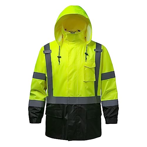 DPSAFETY Reflective Rain jackets for men waterproofHi Vis Safety Coat With Reflective StripsHigh Visibility Class 3 Rain jackets With 2 large pocketsZipperBlack Bottom LimeSMMD - Image 1
