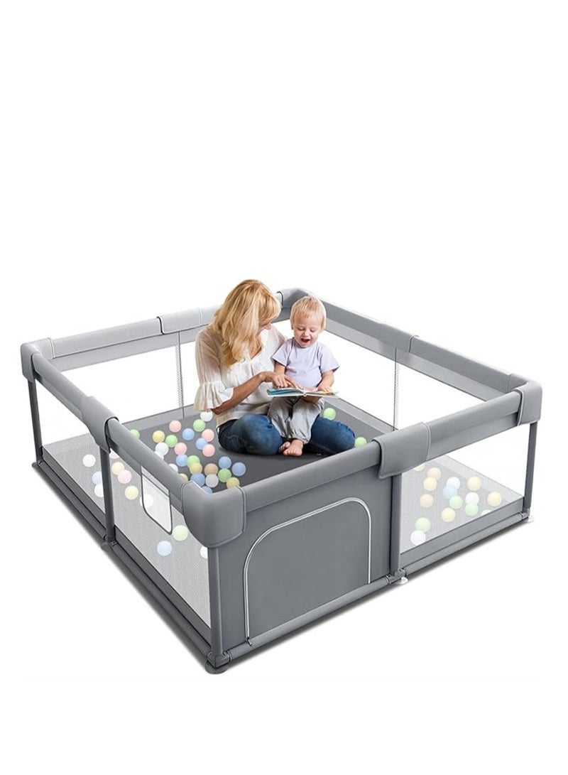 Baby Playpen, Indoor Game Fence for Children, Large Portable Toddler Safety Fence Baby Crawling Playground with Breathable Mesh and Zipper Door (Dark Grey 127*127) - Image 1