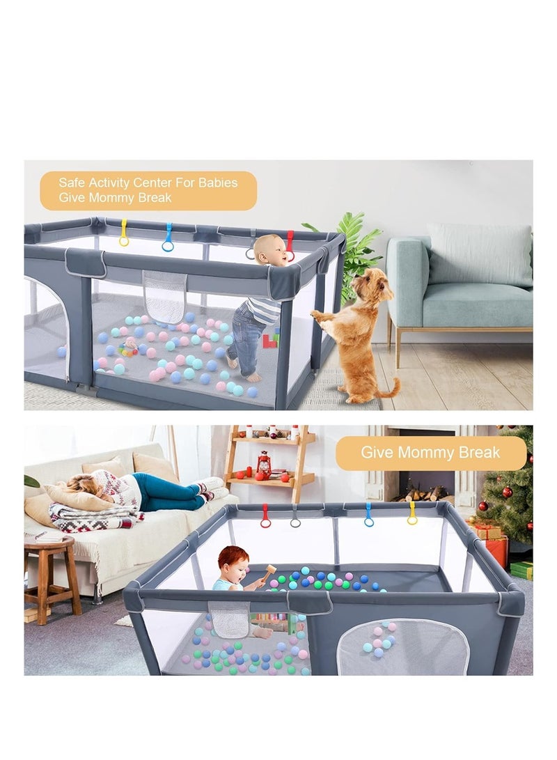 Baby Playpen, Indoor Game Fence for Children, Large Portable Toddler Safety Fence Baby Crawling Playground with Breathable Mesh and Zipper Door (Dark Grey 127*127) - Image 2
