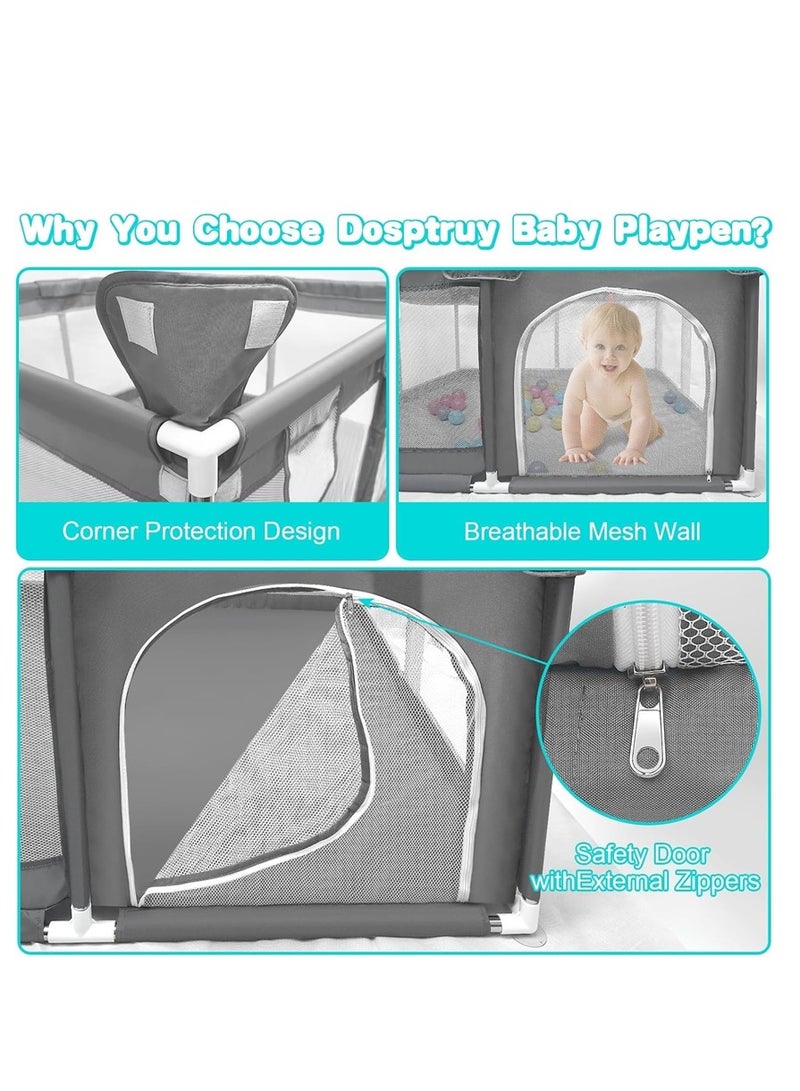 Baby Playpen, Indoor Game Fence for Children, Large Portable Toddler Safety Fence Baby Crawling Playground with Breathable Mesh and Zipper Door (Dark Grey 127*127) - Image 3