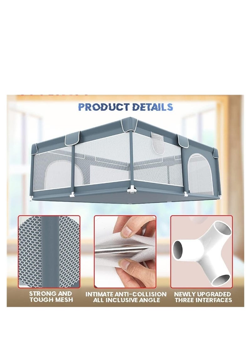 Baby Playpen, Indoor Game Fence for Children, Large Portable Toddler Safety Fence Baby Crawling Playground with Breathable Mesh and Zipper Door (Dark Grey 127*127) - Image 4