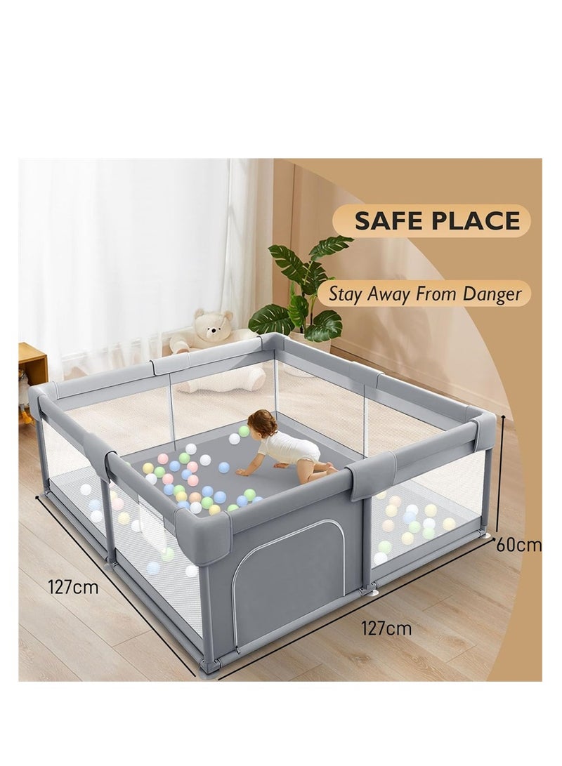 Baby Playpen, Indoor Game Fence for Children, Large Portable Toddler Safety Fence Baby Crawling Playground with Breathable Mesh and Zipper Door (Dark Grey 127*127) - Image 5