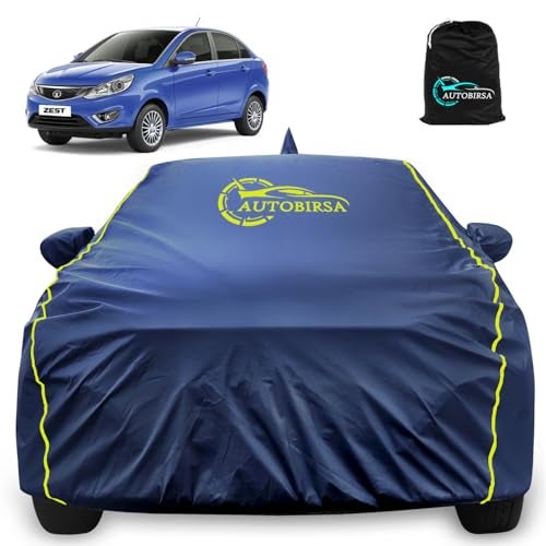 Autobirsa Waterproof Car Body Cover for Tata Zest 100% All Weather Proof with Mirror & Antenna Packet & Full Bottom Elistic, Triple Stitching with 100% Nail Proof Cover Navy Blue - Image 1