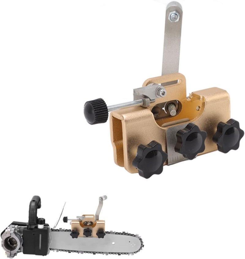 Chainsaw Sharpener Manual Mini Chainsaw Sharpening Jig Set, Hand Crank Chain Sharpener Tool with 3 Grinding Heads, Portable Convenient Chainsaw Chain Sharpening Jig Kit (Gold) - Image 4