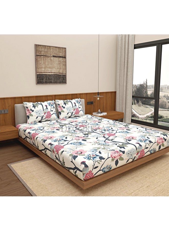 DECOREZA Queen Size Elastic Fitted Bedsheet with Deep Pocket Cotton Feel Bed Sheet for Double Bed, Soft, Breathable & Wrinkle-Resistant, Includes 2 Pillow Covers, Size - 60"x78" Chelsea Pink - Image 1