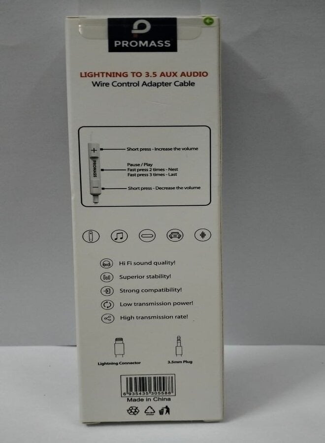 PROMASS 3.5mm Audio Wire Control Adapter Apple Cable. - Image 3