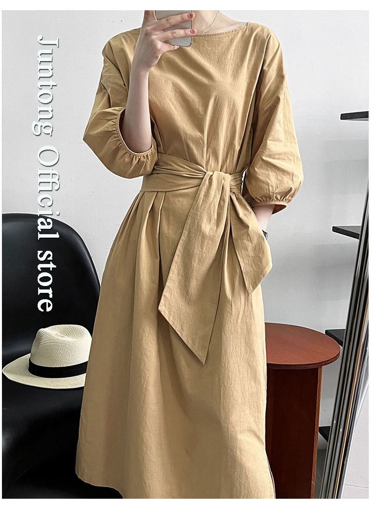 NIBEMINENT Women's Dress Lightweight and Elegant Medium Sleeve Square Neck Dress Vintage Fluffy Sleeve Waist Wrapped Dress Heel Covering Long Dress  - Image 1