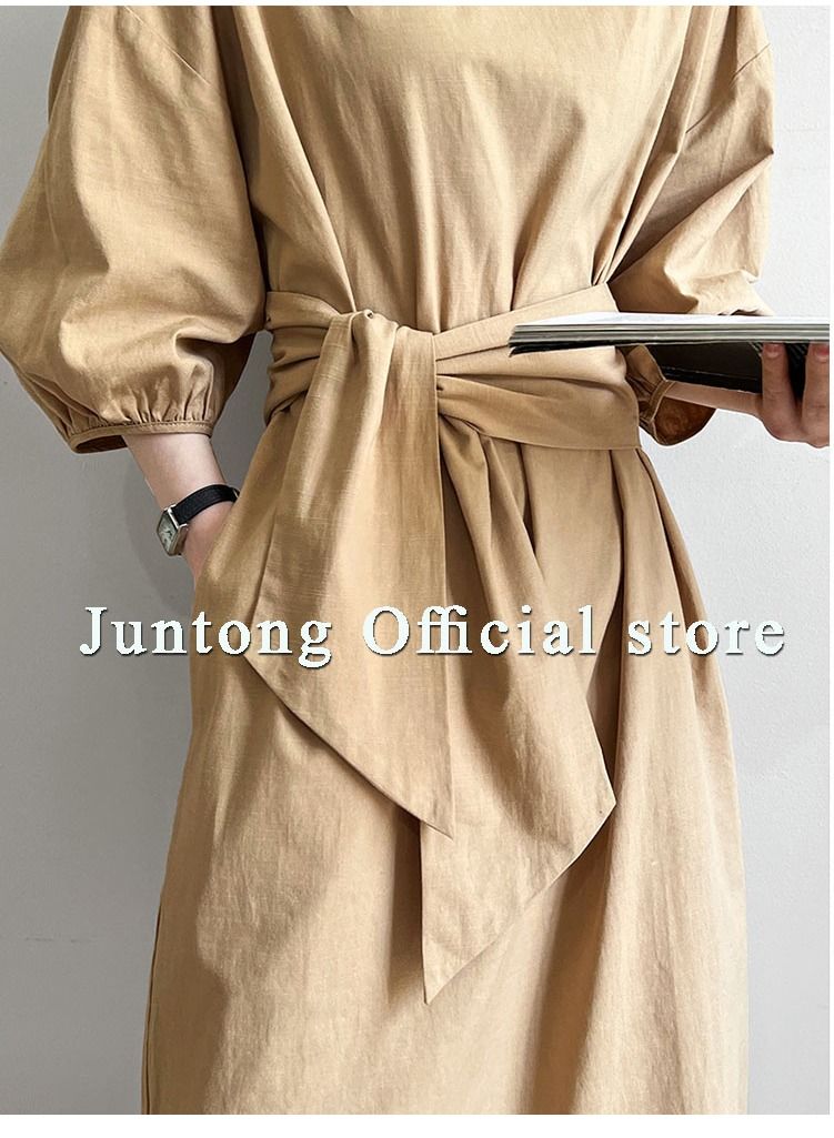 NIBEMINENT Women's Dress Lightweight and Elegant Medium Sleeve Square Neck Dress Vintage Fluffy Sleeve Waist Wrapped Dress Heel Covering Long Dress  - Image 2