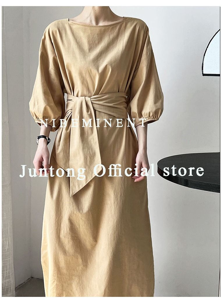 NIBEMINENT Women's Dress Lightweight and Elegant Medium Sleeve Square Neck Dress Vintage Fluffy Sleeve Waist Wrapped Dress Heel Covering Long Dress  - Image 5