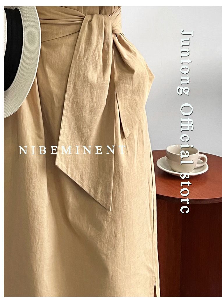 NIBEMINENT Women's Dress Lightweight and Elegant Medium Sleeve Square Neck Dress Vintage Fluffy Sleeve Waist Wrapped Dress Heel Covering Long Dress  - Image 4