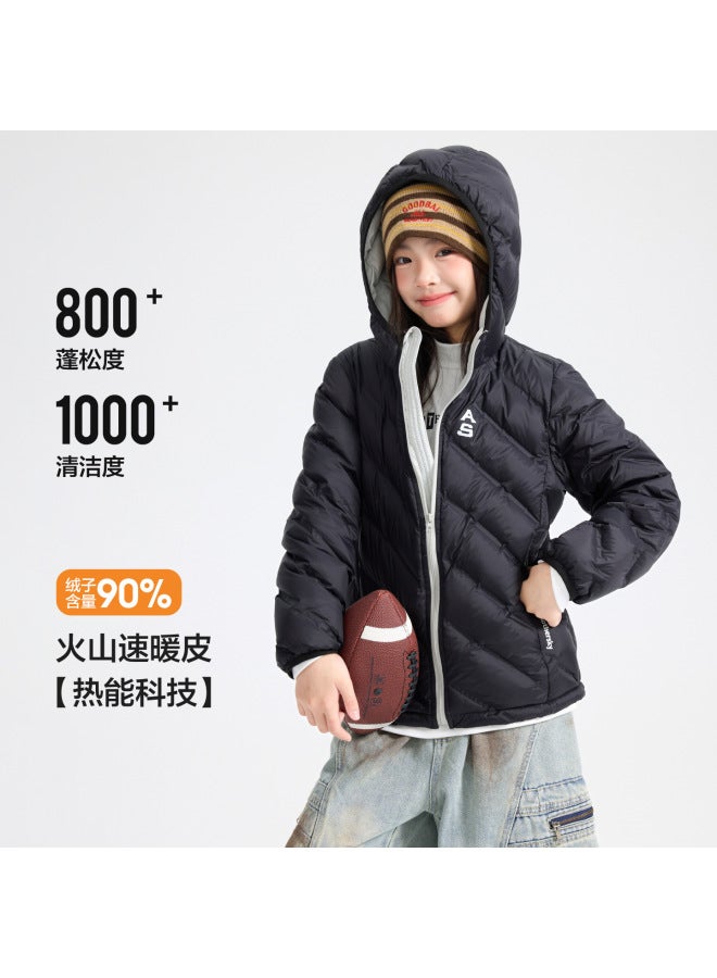Boys' Winter Contrast Color Waterproof Lightweight Hooded Down Jacket  New Youth Children's Sports Warm Jacket