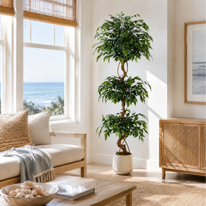 زفيزفيا Ficus الشجرة الاصطناعية مع الجذع المنحني، 120 سم / 150 سم / 180 سم النبات الزائف أشجار الحرير المزيفة مع وعاء أبيض، مزيفة Ficus شجرة للديكور المنزلي، النباتات الاصطناعية الداخلية للمكتب الداخلي غرفة المعيشة محاكاة النبات وعاء الزهور الاصطناعية أشجار مزيفة ديكور المناظر الطبيعية الداخلية - Image 3