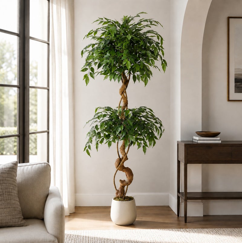 زفيزفيا Ficus الشجرة الاصطناعية مع الجذع المنحني، 120 سم / 150 سم / 180 سم النبات الزائف أشجار الحرير المزيفة مع وعاء أبيض، مزيفة Ficus شجرة للديكور المنزلي، النباتات الاصطناعية الداخلية للمكتب الداخلي غرفة المعيشة محاكاة النبات وعاء الزهور الاصطناعية أشجار مزيفة ديكور المناظر الطبيعية الداخلية - Image 4