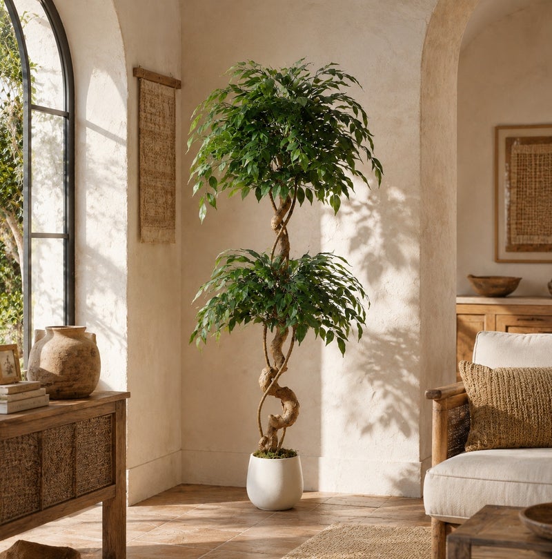 زفيزفيا Ficus الشجرة الاصطناعية مع الجذع المنحني، 120 سم / 150 سم / 180 سم النبات الزائف أشجار الحرير المزيفة مع وعاء أبيض، مزيفة Ficus شجرة للديكور المنزلي، النباتات الاصطناعية الداخلية للمكتب الداخلي غرفة المعيشة محاكاة النبات وعاء الزهور الاصطناعية أشجار مزيفة ديكور المناظر الطبيعية الداخلية - Image 2