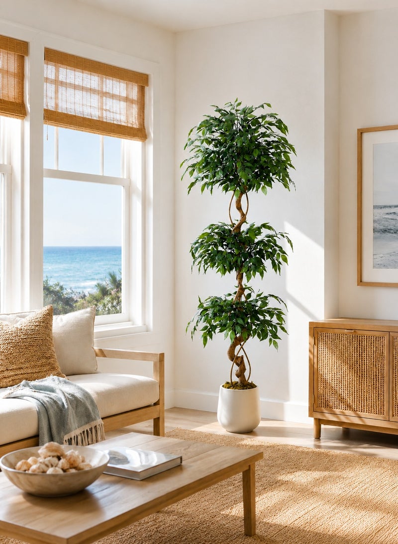 زفيزفيا Ficus الشجرة الاصطناعية مع الجذع المنحني، 120 سم / 150 سم / 180 سم النبات الزائف أشجار الحرير المزيفة مع وعاء أبيض، مزيفة Ficus شجرة للديكور المنزلي، النباتات الاصطناعية الداخلية للمكتب الداخلي غرفة المعيشة محاكاة النبات وعاء الزهور الاصطناعية أشجار مزيفة ديكور المناظر الطبيعية الداخلية - Image 1