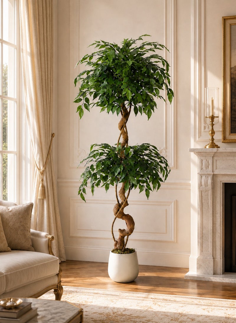 زفيزفيا Ficus الشجرة الاصطناعية مع الجذع المنحني، 120 سم / 150 سم / 180 سم النبات الزائف أشجار الحرير المزيفة مع وعاء أبيض، مزيفة Ficus شجرة للديكور المنزلي، النباتات الاصطناعية الداخلية للمكتب الداخلي غرفة المعيشة محاكاة النبات وعاء الزهور الاصطناعية أشجار مزيفة ديكور المناظر الطبيعية الداخلية - Image 2