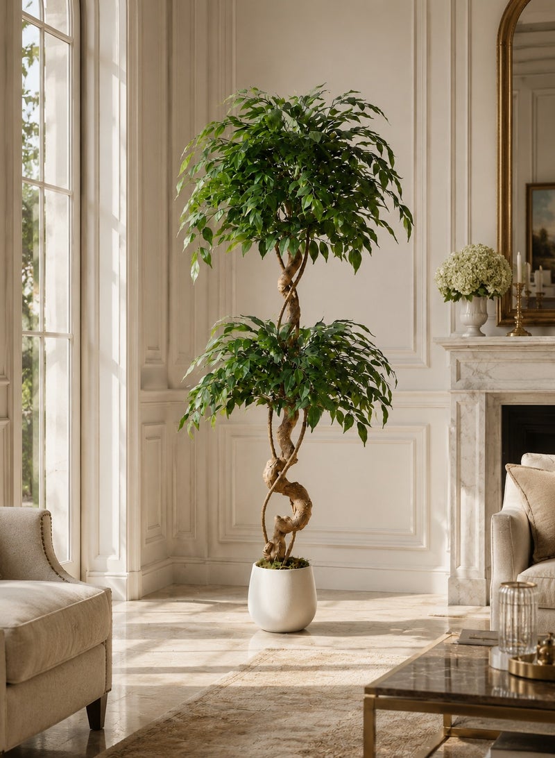 زفيزفيا Ficus الشجرة الاصطناعية مع الجذع المنحني، 120 سم / 150 سم / 180 سم النبات الزائف أشجار الحرير المزيفة مع وعاء أبيض، مزيفة Ficus شجرة للديكور المنزلي، النباتات الاصطناعية الداخلية للمكتب الداخلي غرفة المعيشة محاكاة النبات وعاء الزهور الاصطناعية أشجار مزيفة ديكور المناظر الطبيعية الداخلية - Image 3