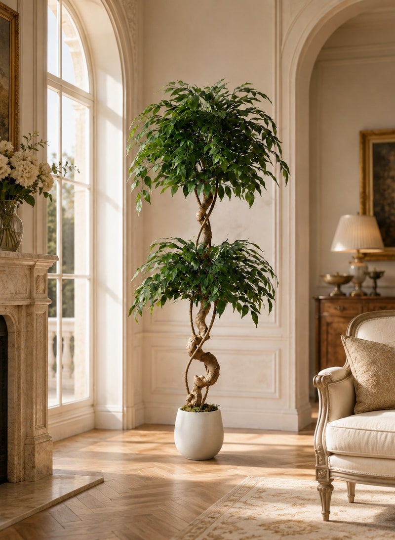 زفيزفيا Ficus الشجرة الاصطناعية مع الجذع المنحني، 120 سم / 150 سم / 180 سم النبات الزائف أشجار الحرير المزيفة مع وعاء أبيض، مزيفة Ficus شجرة للديكور المنزلي، النباتات الاصطناعية الداخلية للمكتب الداخلي غرفة المعيشة محاكاة النبات وعاء الزهور الاصطناعية أشجار مزيفة ديكور المناظر الطبيعية الداخلية - Image 4