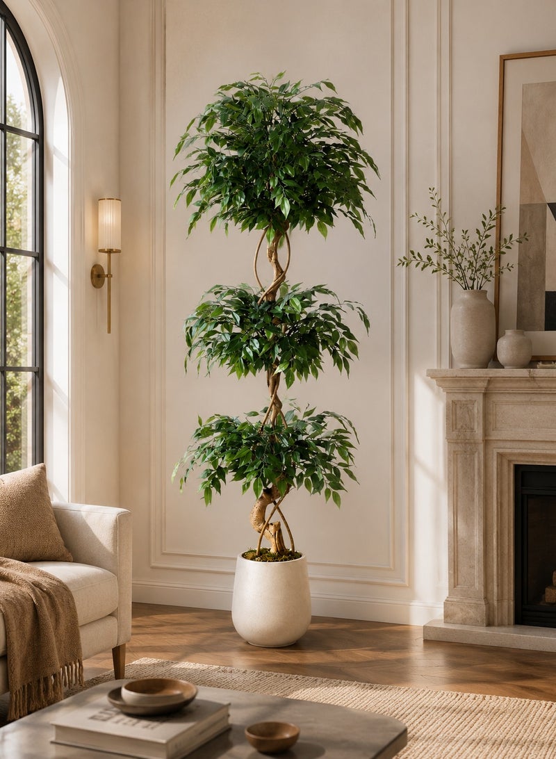زفيزفيا Ficus الشجرة الاصطناعية مع الجذع المنحني، 120 سم / 150 سم / 180 سم النبات الزائف أشجار الحرير المزيفة مع وعاء أبيض، مزيفة Ficus شجرة للديكور المنزلي، النباتات الاصطناعية الداخلية للمكتب الداخلي غرفة المعيشة محاكاة النبات وعاء الزهور الاصطناعية أشجار مزيفة ديكور المناظر الطبيعية الداخلية - Image 5