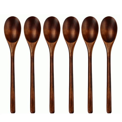 AOOSY Spoons, Wooden Spoons for Eating, 6 Pieces Japanese Natural Plant Ellipse Wooden Ladle Spoon Set for Cooking Mixing Stirring Honey Tea Soda Dessert Coconut Bowl Nonstick Pots Kitchen - Image 1