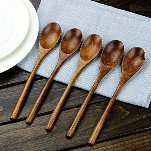 AOOSY Spoons, Wooden Spoons for Eating, 6 Pieces Japanese Natural Plant Ellipse Wooden Ladle Spoon Set for Cooking Mixing Stirring Honey Tea Soda Dessert Coconut Bowl Nonstick Pots Kitchen - Image 2