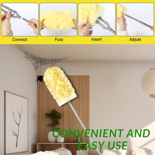 Frescares Duster Refills,Static Dust Removal Brush Disposable Replacement Head Compatible with Swiffer Duster Refills for Electronics, Furniture, Blinds, Ceiling Fans (Yellow, 30 Refills+1 Extension Pole) - Image 4