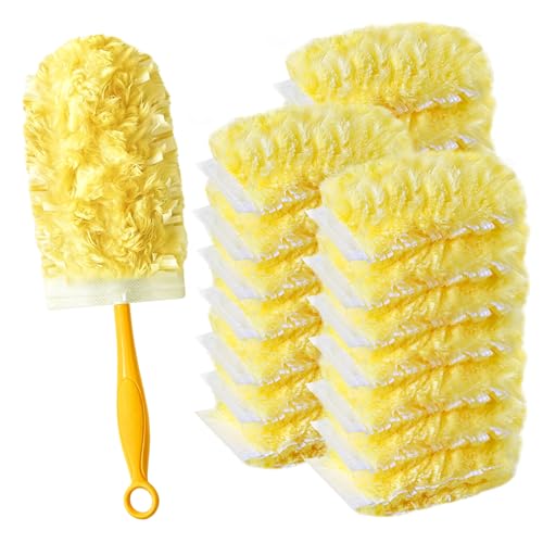 Frescares Duster Refills,Static Dust Removal Brush Disposable Replacement Head Compatible with Swiffer Duster Refills for Electronics, Furniture, Blinds, Ceiling Fans (Yellow, 30 Refills+1 Extension Pole) - Image 1