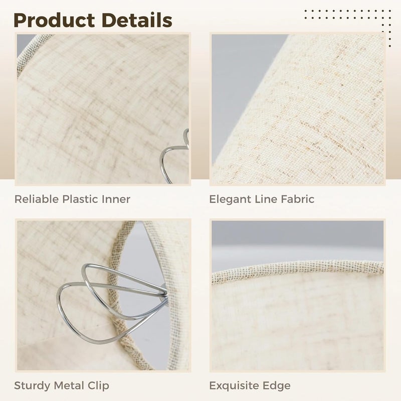Lnrueg Set of 8 Chandelier Lamp Shades 5 Inch, Mini Barrel Lampshades Clip On for Table Lamp Wall Lamp Replacement, Natural Linen Mini Lamp Shade, 3.5x5x5.5in (Top Height Bottom) - Image 4